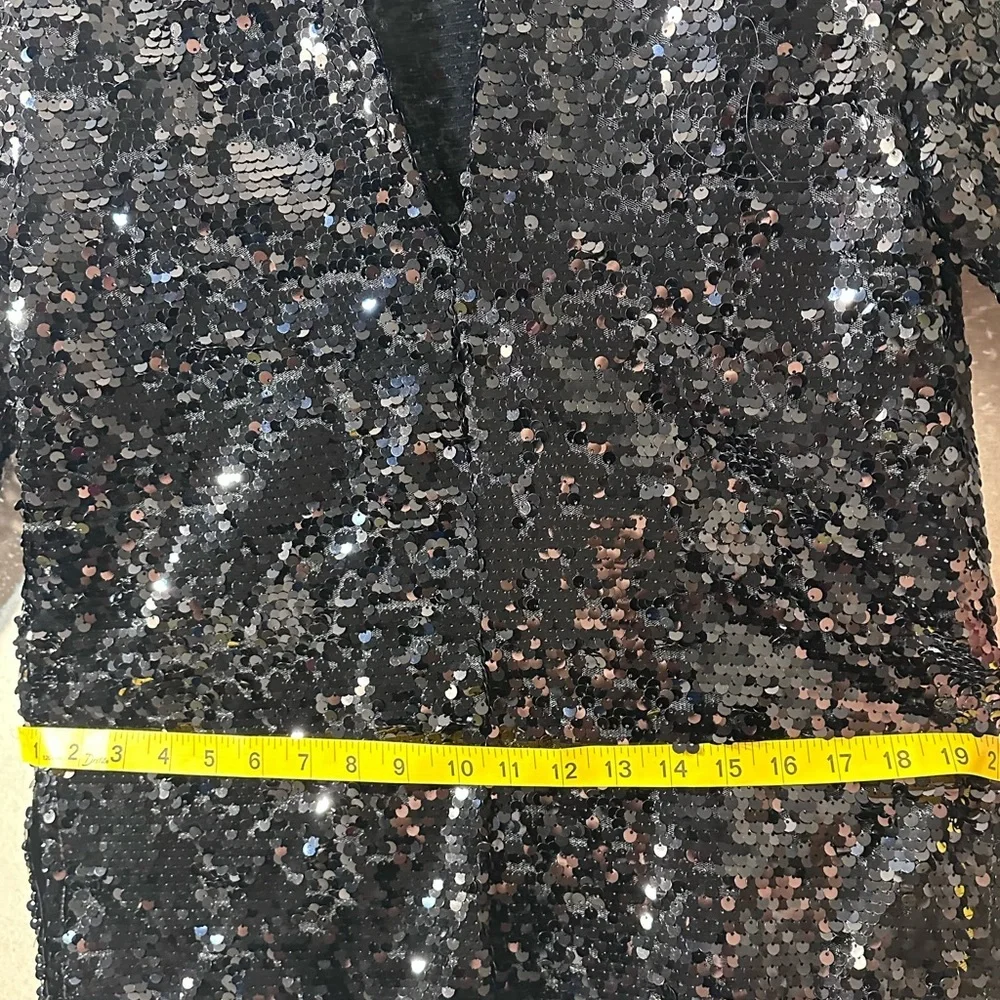 Zara Women's Sparkling Black Sequin Blazer - Picture 5 of 7